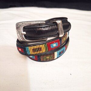 Women's Vintage Brighton Leather Concha Beaded Belt S/28 Narrow
